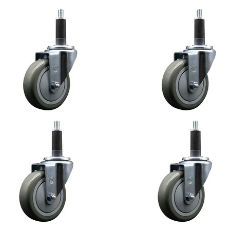 Service Caster 4'' SS Gray Poly Wheel Swivel 1'' Expanding Stem Caster Set, 4PK SCC-SSEX20S414-PPUB-1-4
